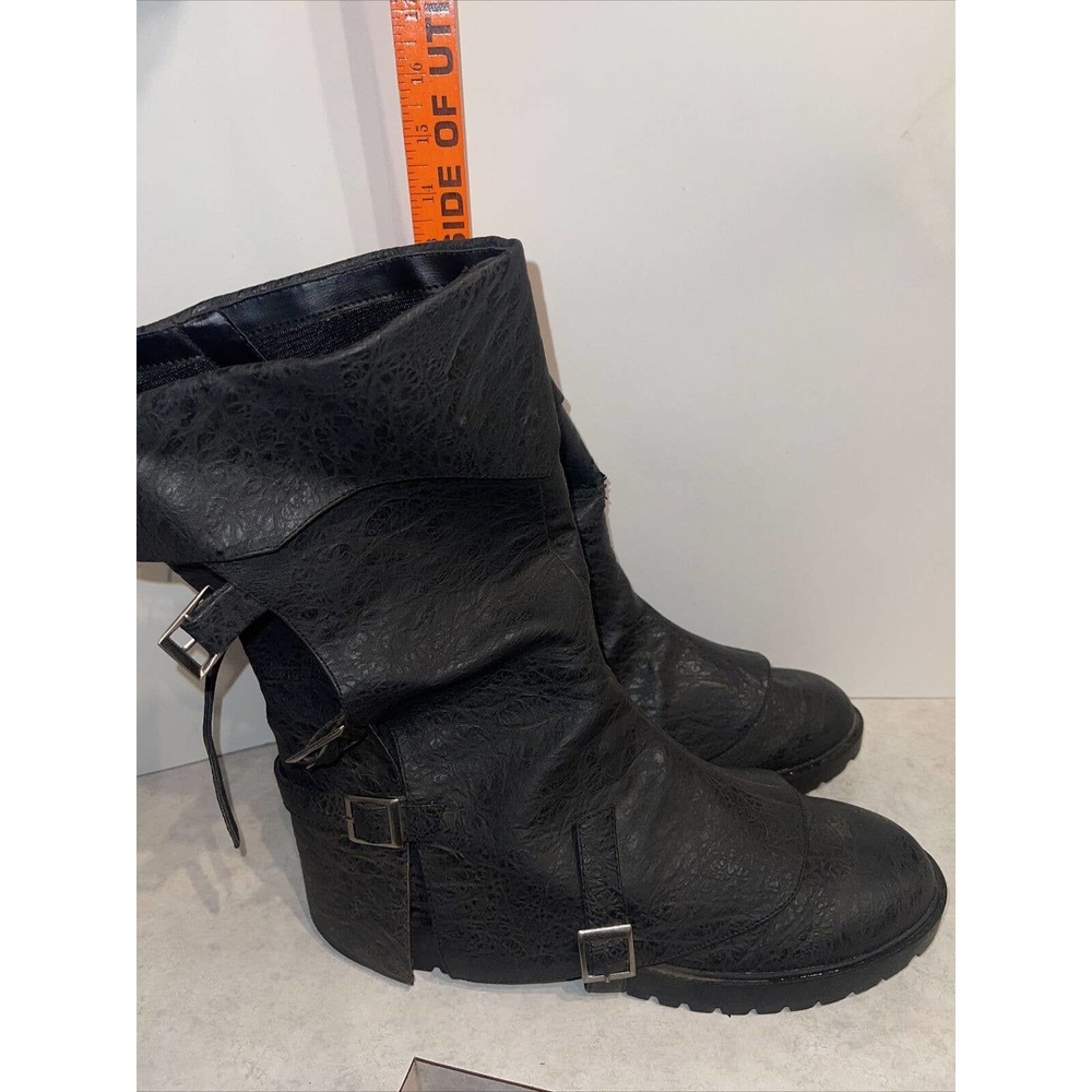 GOTH105 Men L Medieval Warrior Black BuckleStrap Costume Boots L 13” Tall